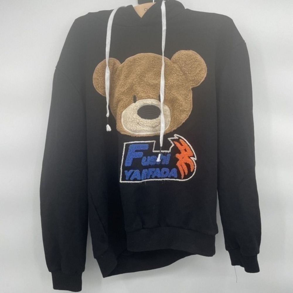 Embroidered Bear “Fushi Yarfada” Black Hoodie Fits‎ Like Mens Medium